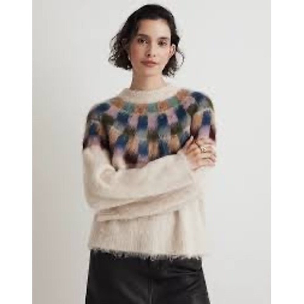Madewell Brushed Checkerboard Fair Isle Oversized Sweater Size XS